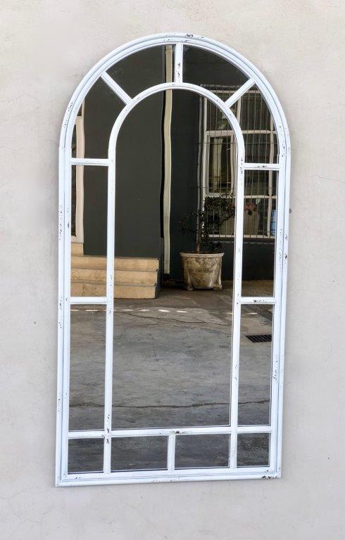 White Distressed Metal Arch Mirror